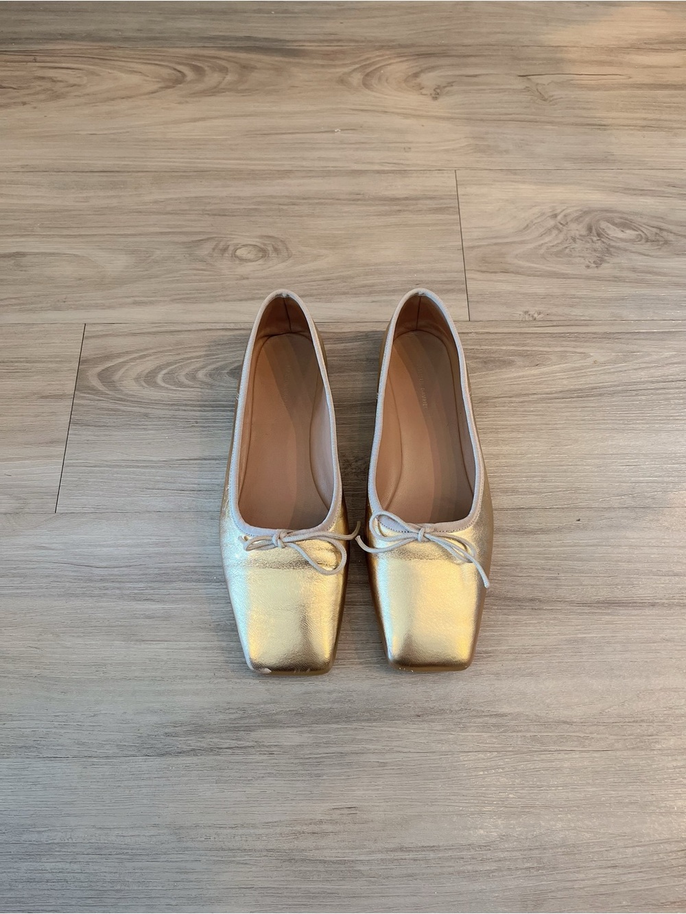 Mansur Gavriel Gold Metallic Square-Toe Ballet Flats